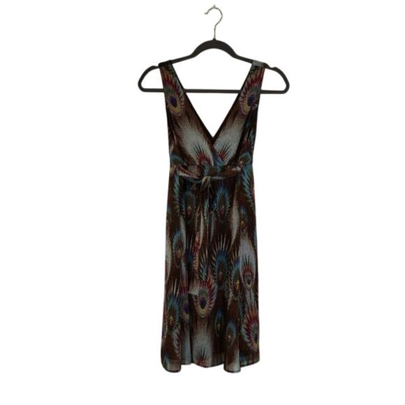 Charlotte Russe Dresses & Skirts - Charlotte Russe Peacock Feather Print Dress Size Small Brown Bohemian Whimsical